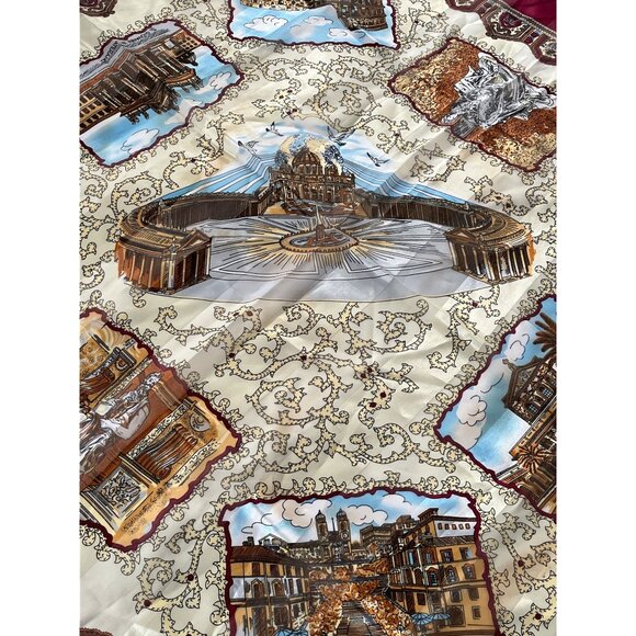 Vintage Rome Italy Souvenir Scarf 38” Square – Landmarks Print Colosseo Vatican - Picture 2 of 11
